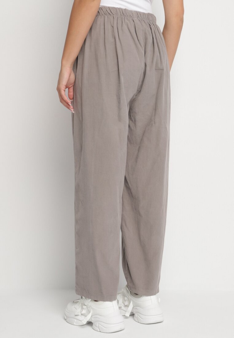 palma Pantaloni Largi Gri din Bumbac cu Talie Înaltă Florili