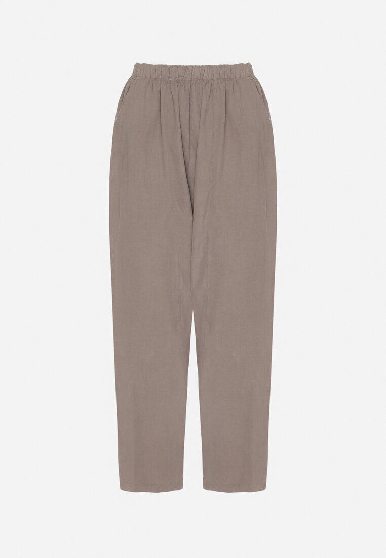 palma Pantaloni Largi Gri din Bumbac cu Talie Înaltă Florili