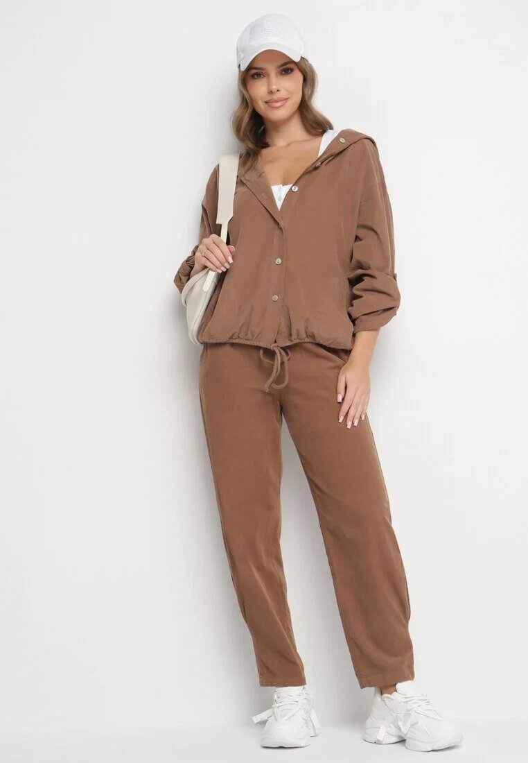 palma Pantaloni Maro de Bumbac cu Talie Înaltă Melili