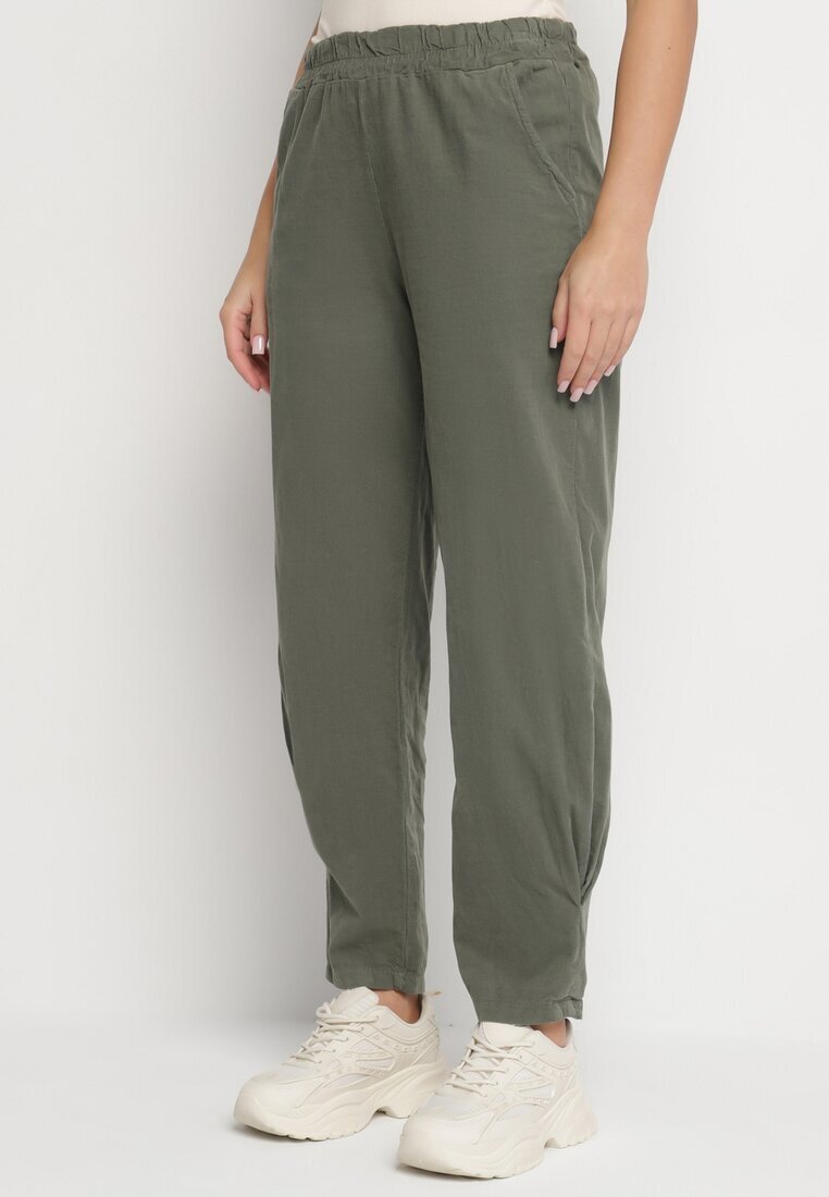 palma Pantaloni Verde închis Din bumbac Cu talie înaltă Melili