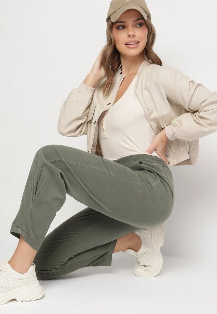 palma Pantaloni Verde închis Din bumbac Cu talie înaltă Melili