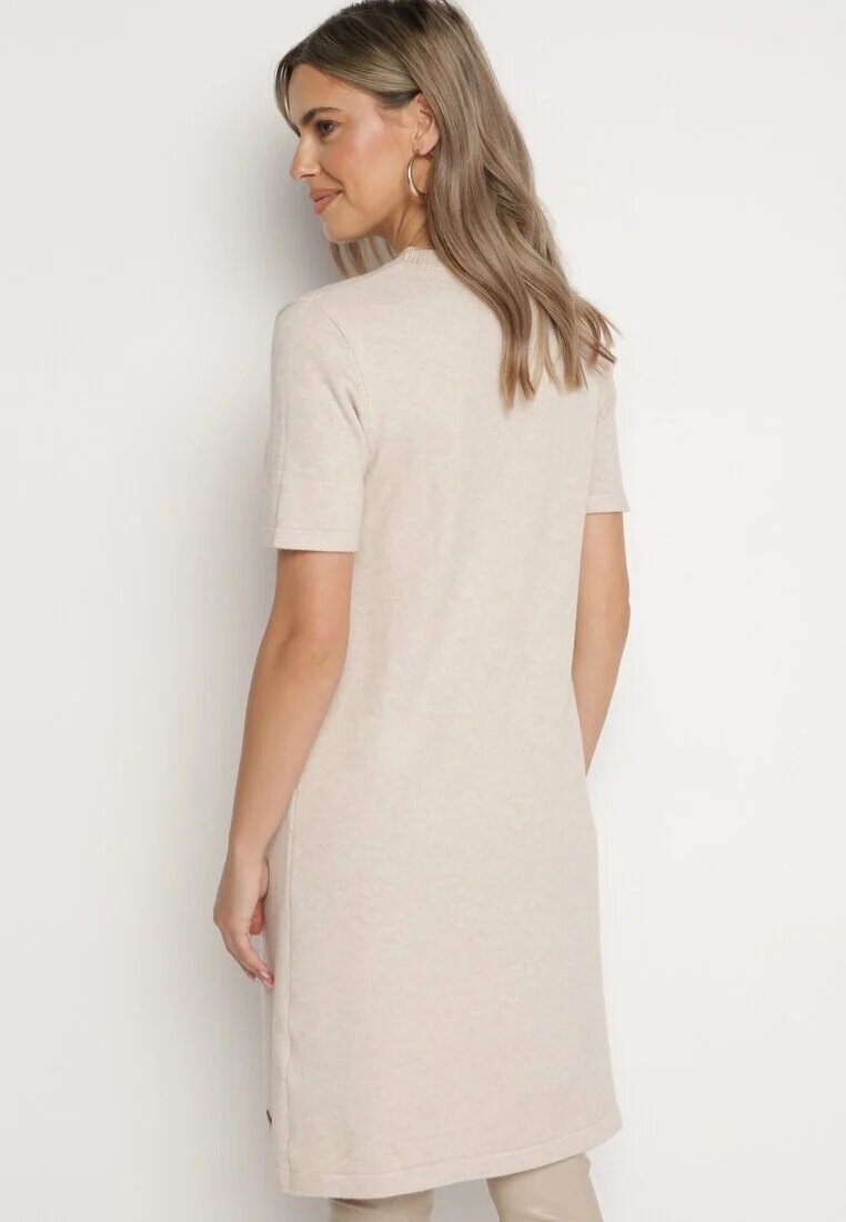 palma Rochie Bej Tricotată cu Viscoză Stil T-shirt cu nasturi decorativi Arissana