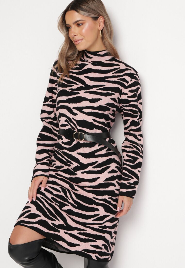 palma Rochie Roz deschis Midi cu croială lejeră cu motiv animal și semiguler Vissara