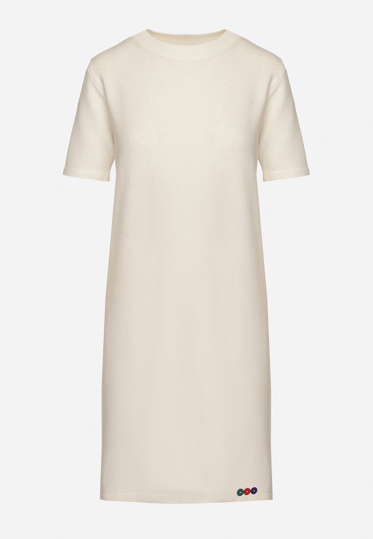 palma Rochie Tricotată Albă cu Viscoză croială tip tricou cu Nasturi Decorativi Arissana