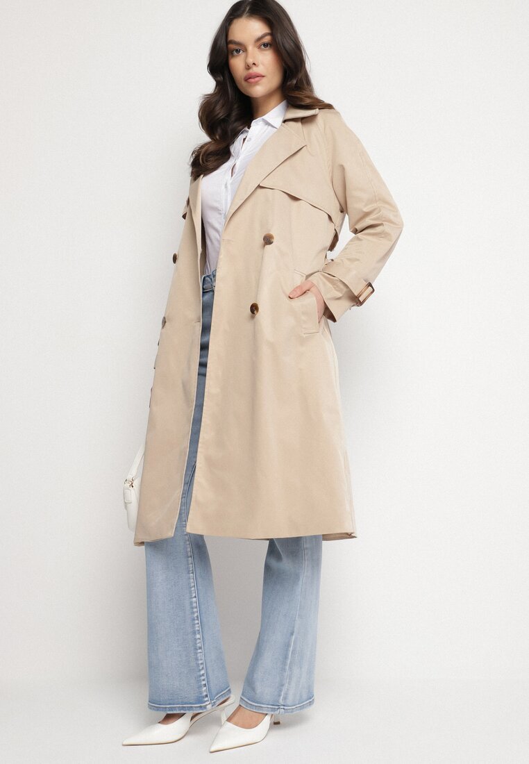  Palton Bej Lung Trenci cu curea Ozrage