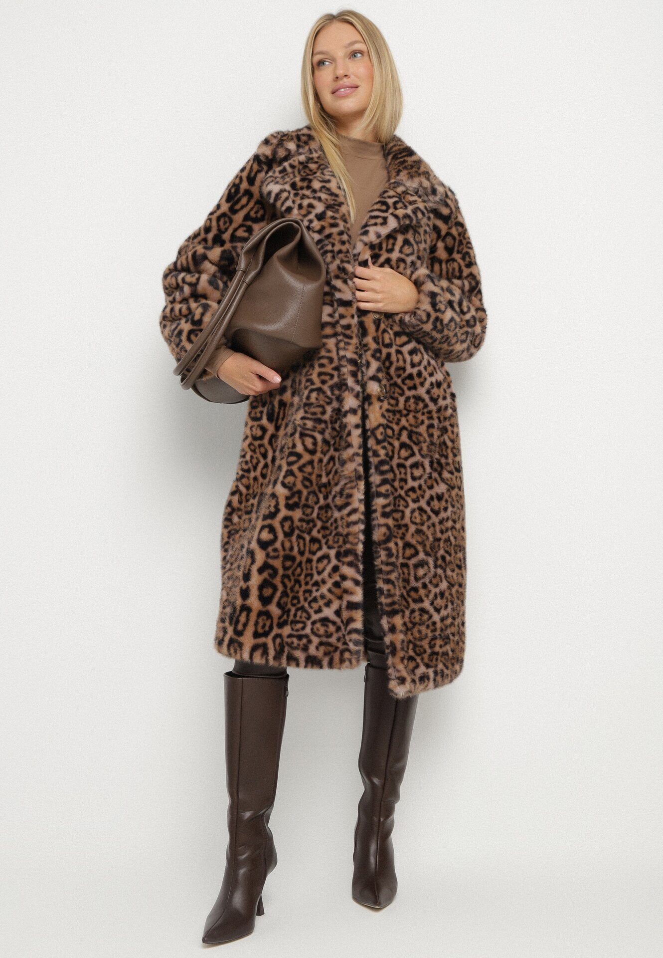  Palton Maro animal print cu blană decorat cu centură Delmarea