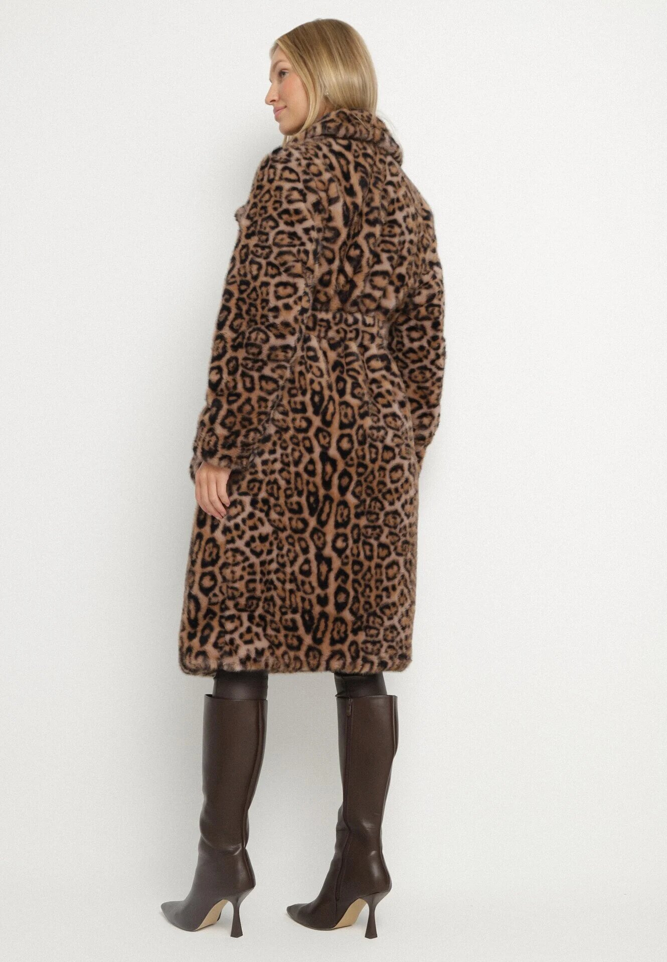  Palton Maro animal print cu blană decorat cu centură Delmarea