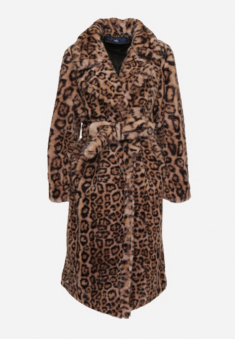  Palton Maro animal print cu blană decorat cu centură Delmarea