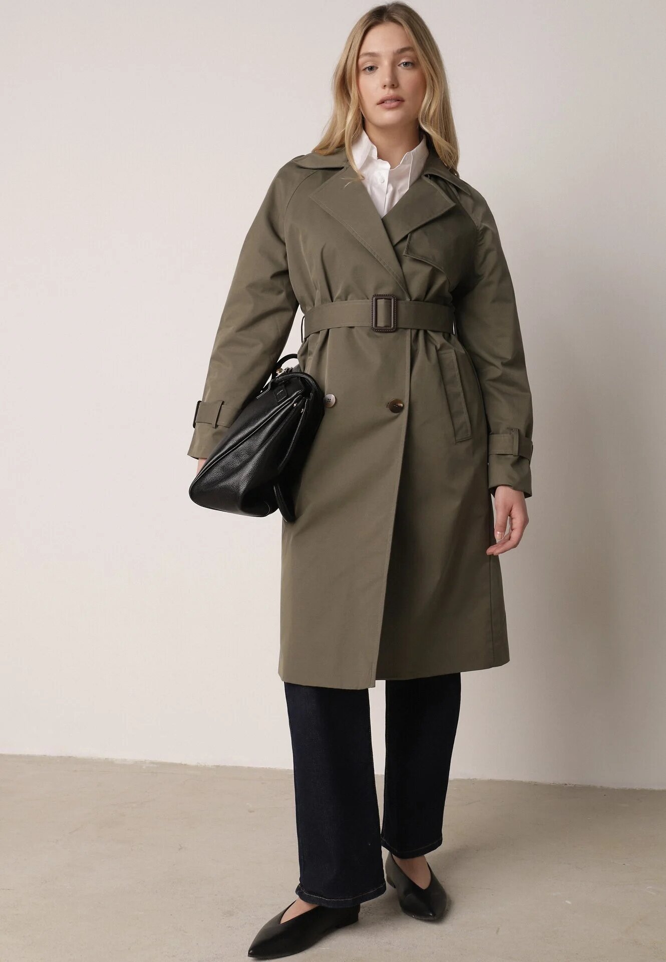  Palton Verde în Stil Trench Ornat cu curea cu cataramă Ninellira