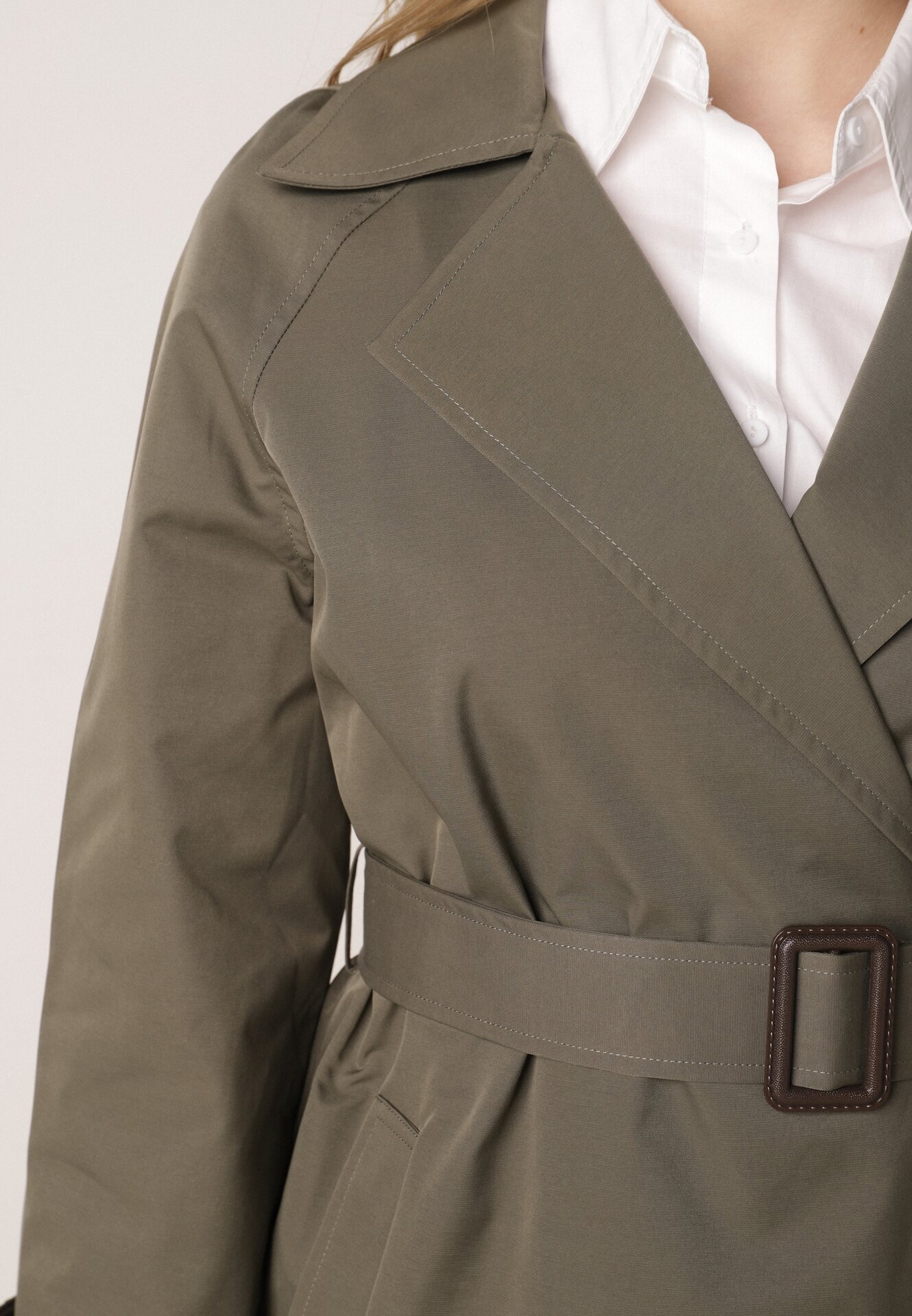  Palton Verde în Stil Trench Ornat cu curea cu cataramă Ninellira