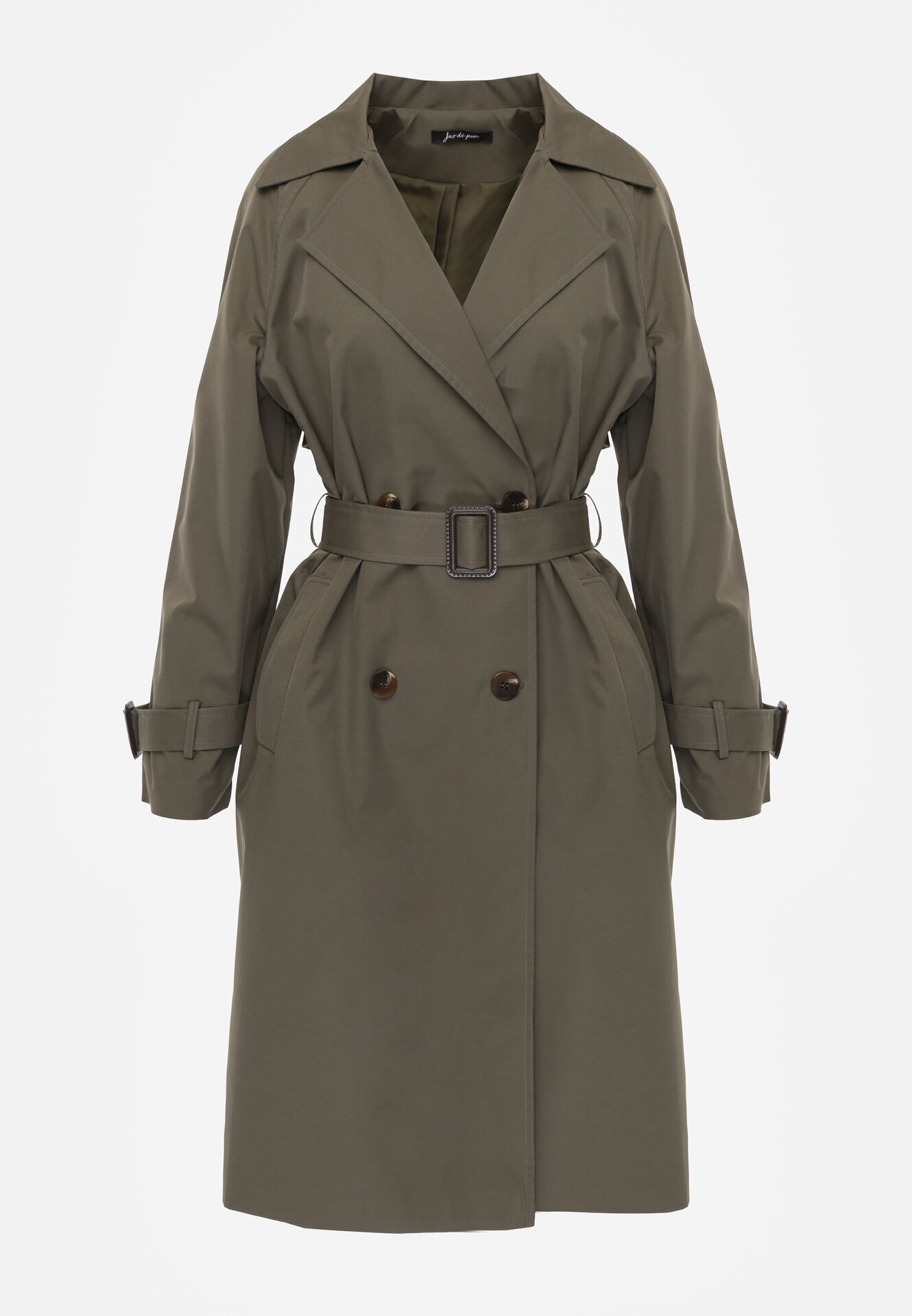  Palton Verde în Stil Trench Ornat cu curea cu cataramă Ninellira