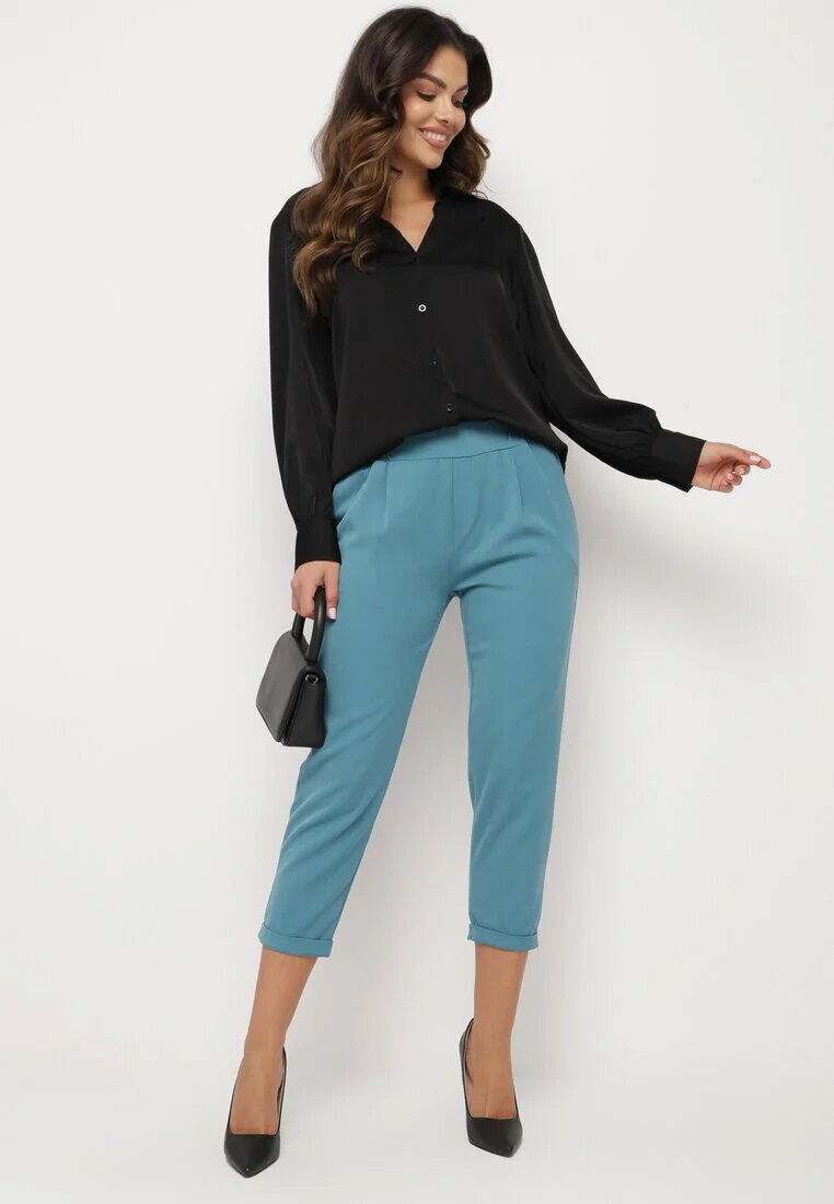  Pantaloni Albaștri 3/4 cu elastic în talie și buzunare Saivie