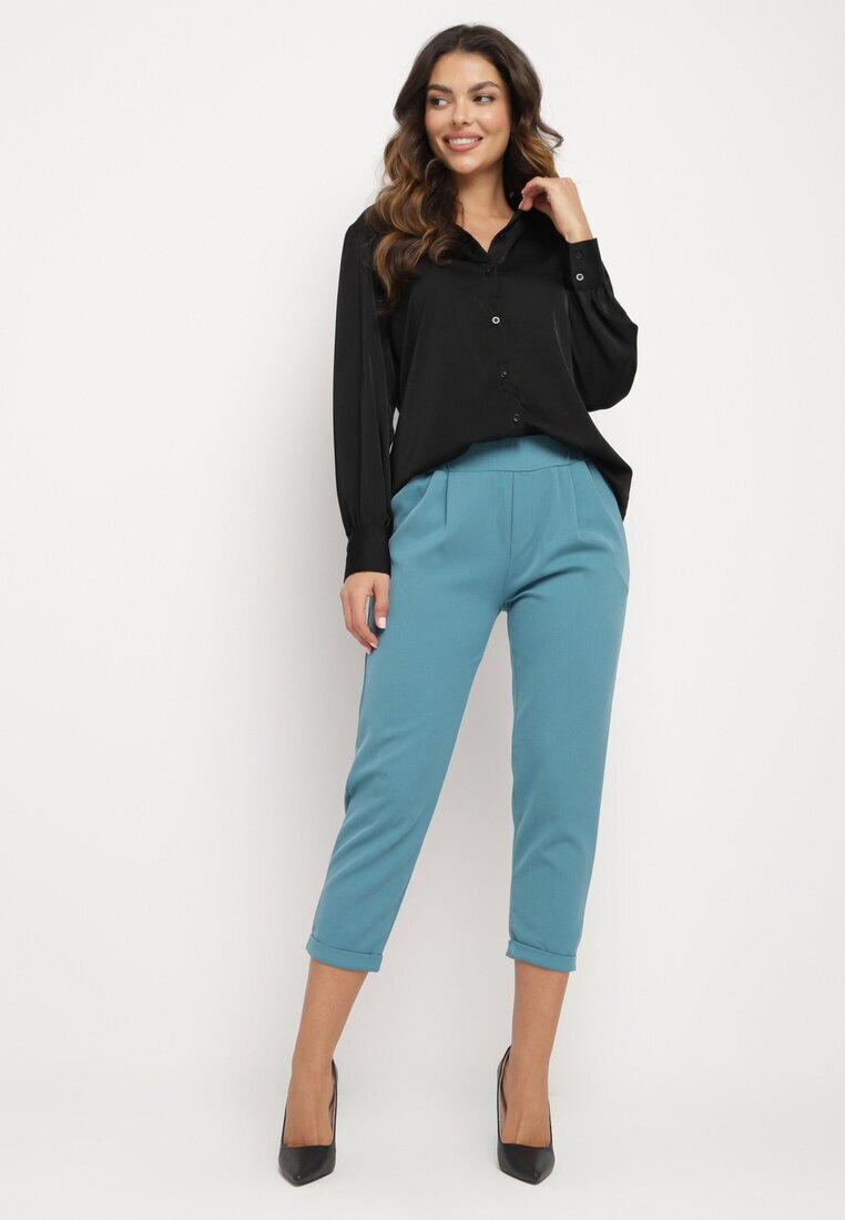  Pantaloni Albaștri 3/4 cu elastic în talie și buzunare Saivie