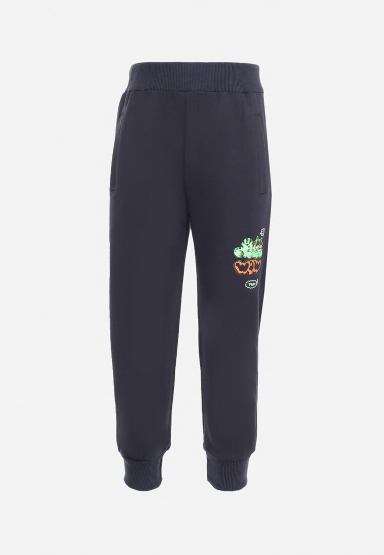  Pantaloni bleumarin de trening cu elastic în talie și Grafică decorativă Iraven