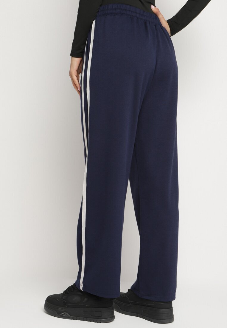  Pantaloni bleumarin largi cu adaos de viscoză cu talie înaltă și curea Lulula