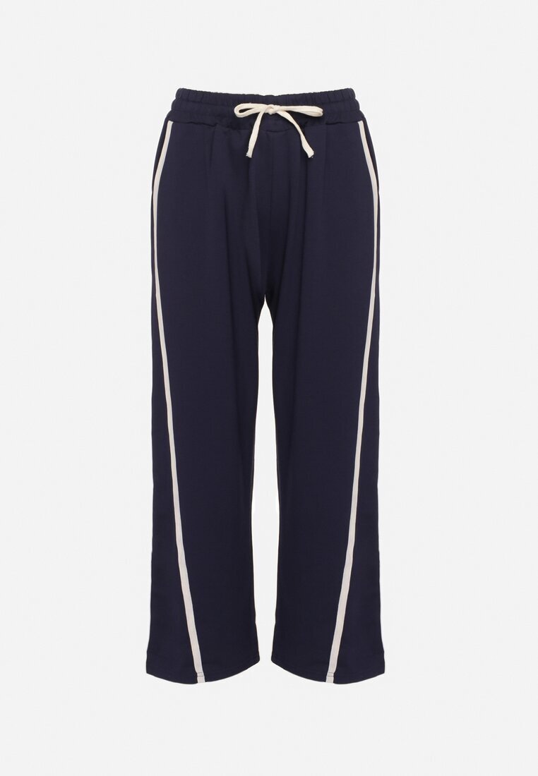 Pantaloni bleumarin largi cu adaos de viscoză cu talie înaltă și curea Lulula