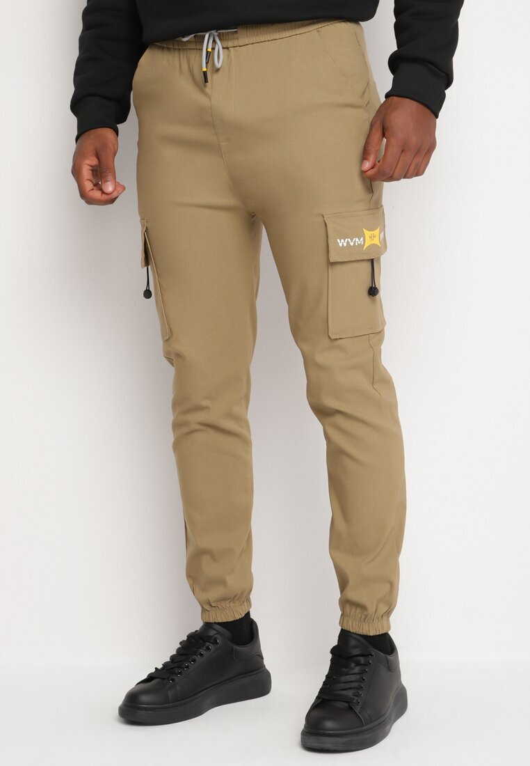  Pantaloni Cargo Bej închis cu bumbac Decorați cu inscripție și cu elastic în talie Tarionna