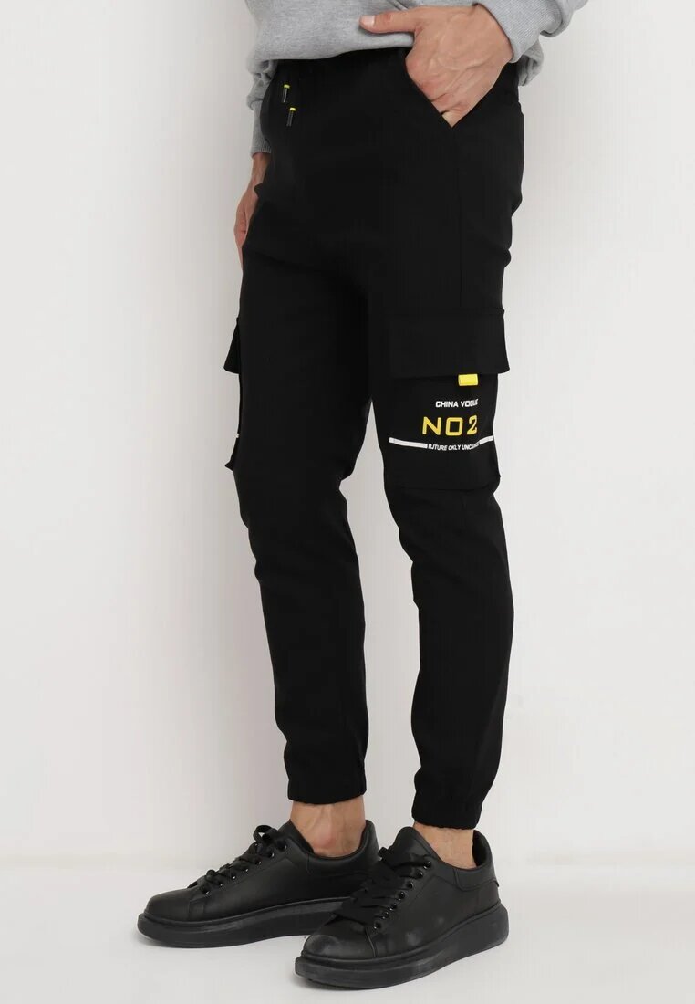  Pantaloni Cargo Negri din bumbac cu talie elastică și buzunare oblice Terelisa