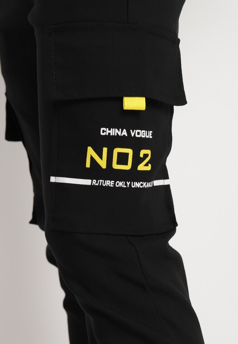  Pantaloni Cargo Negri din bumbac cu talie elastică și buzunare oblice Terelisa