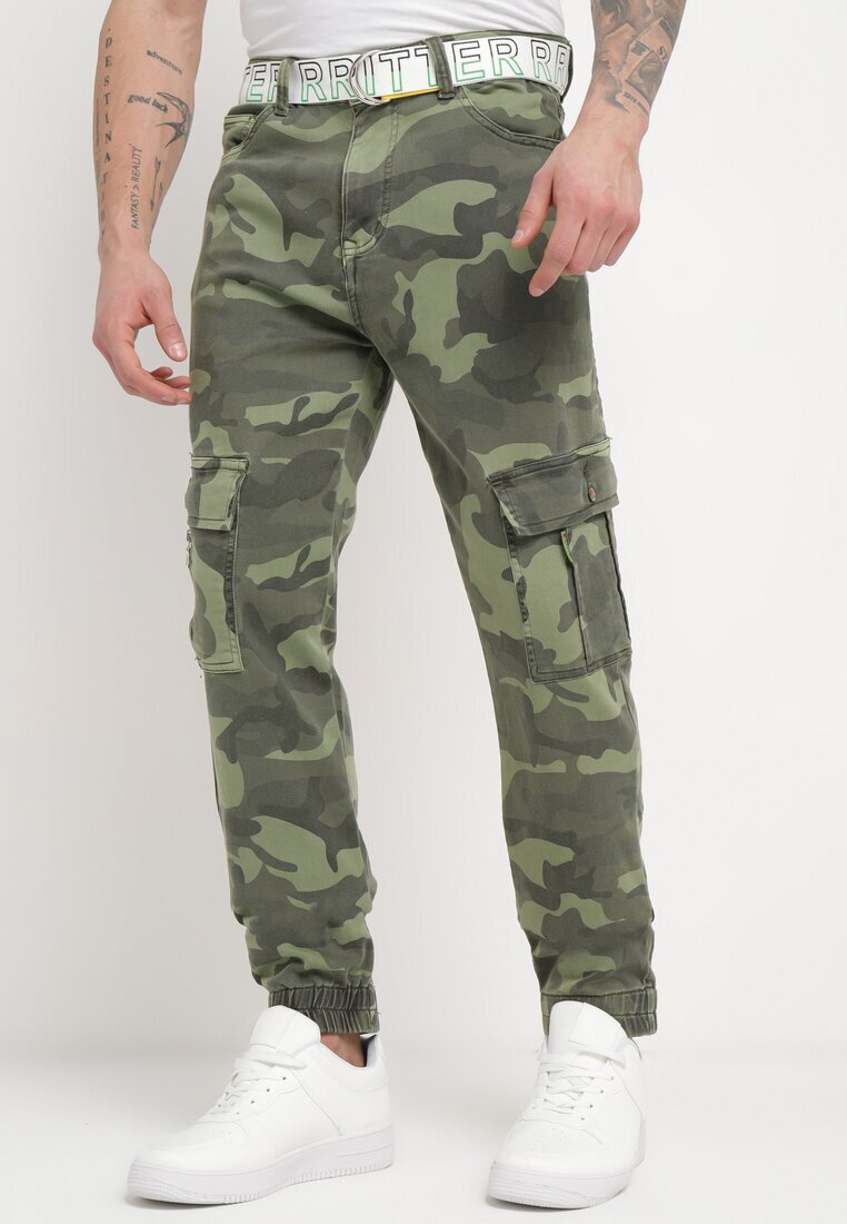  Pantaloni cargo verde închis cu buzunare cusute și curea Siavera