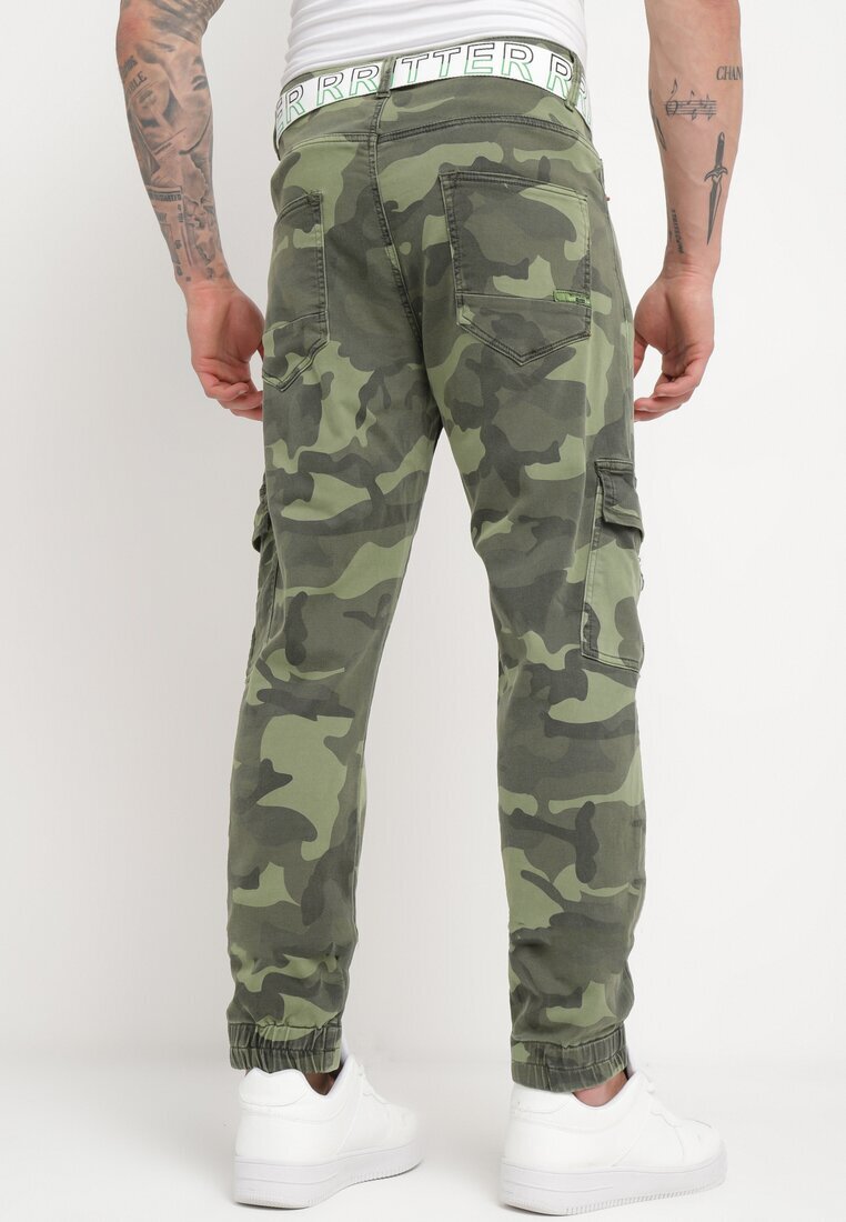  Pantaloni cargo verde închis cu buzunare cusute și curea Siavera