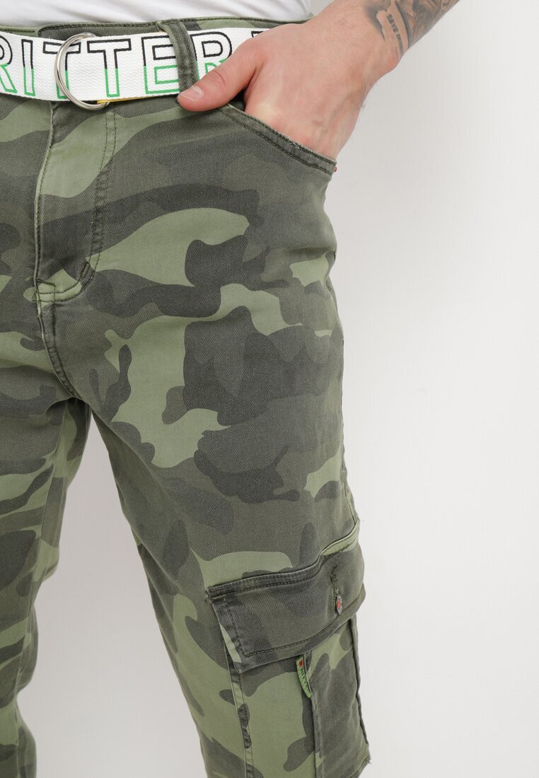  Pantaloni cargo verde închis cu buzunare cusute și curea Siavera