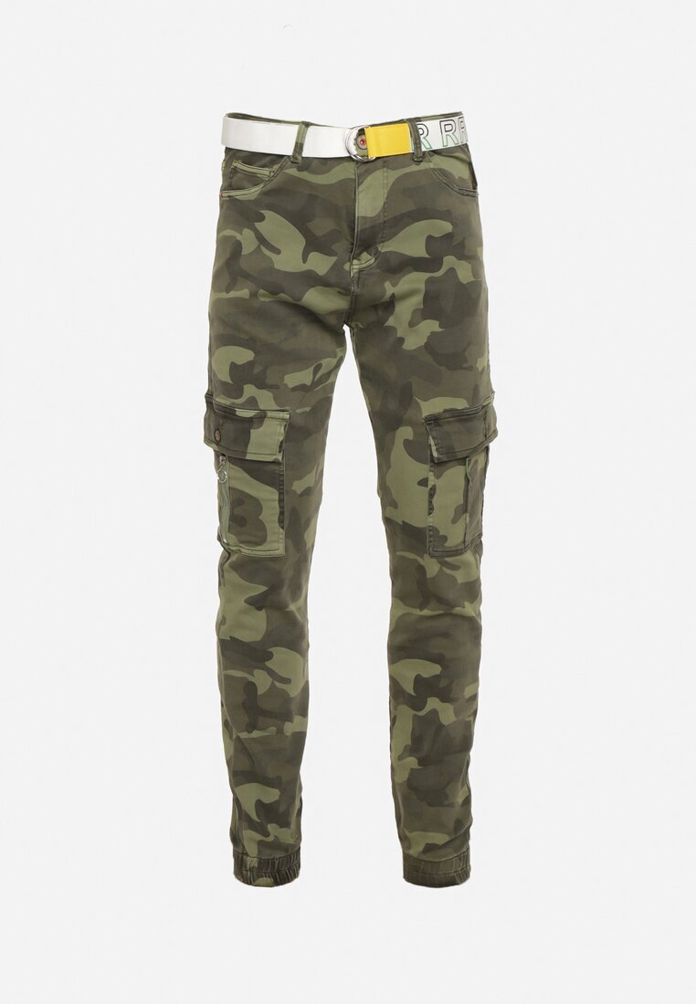  Pantaloni cargo verde închis cu buzunare cusute și curea Siavera