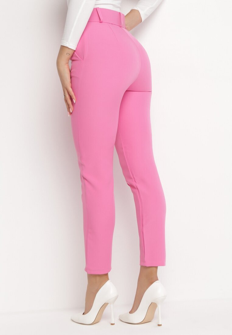  Pantaloni de costum croiți roz cu curea din material cu cataramă Kerriy