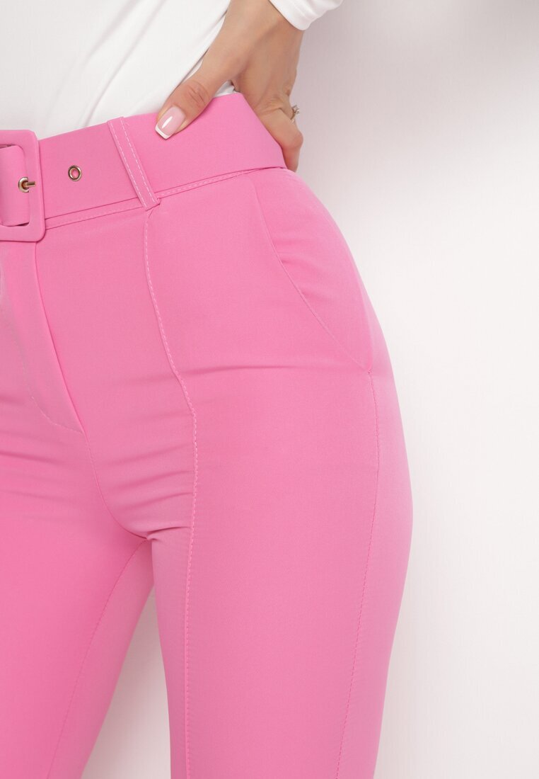  Pantaloni de costum croiți roz cu curea din material cu cataramă Kerriy
