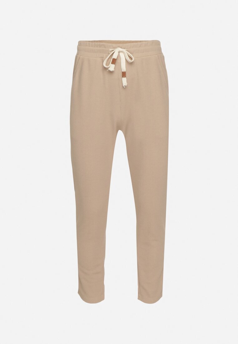  Pantaloni de trening bej închis din bumbac cu talie înaltă și șnururi decorative Arsiala