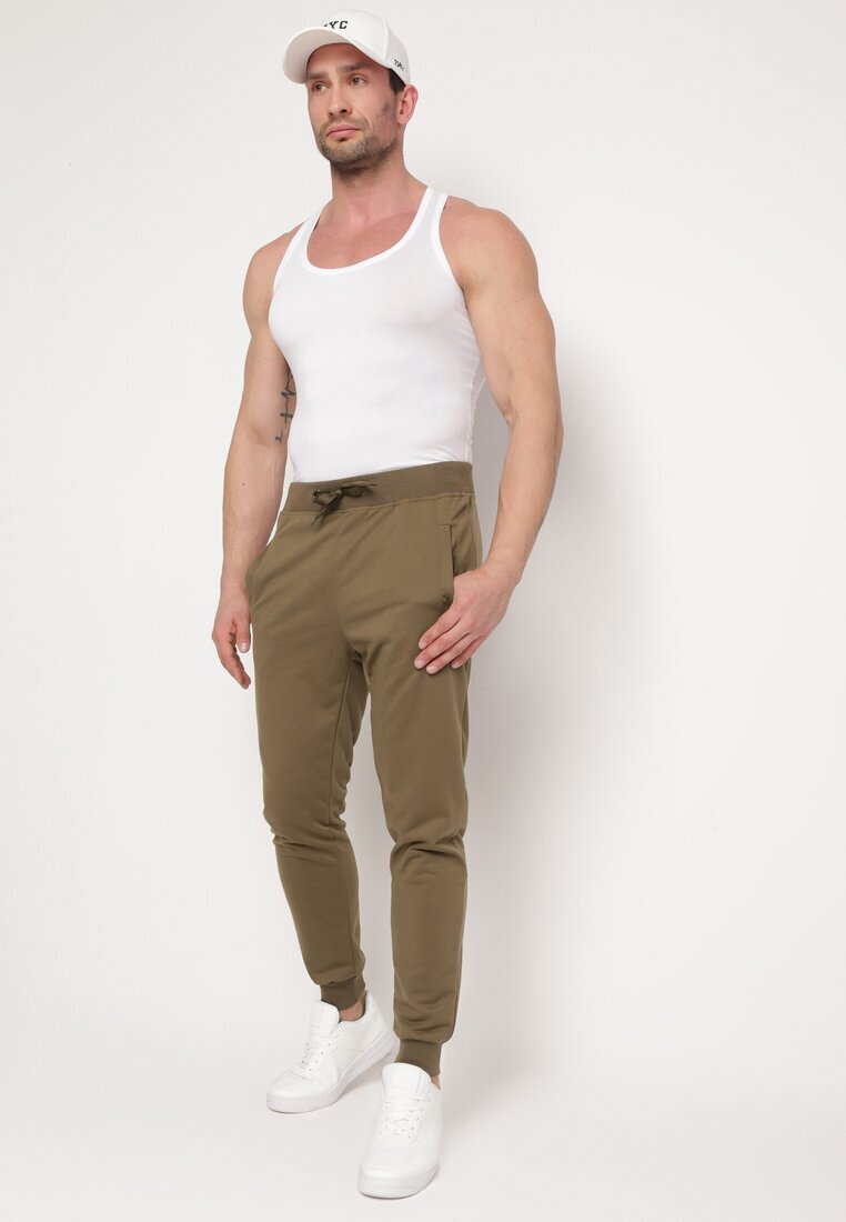  Pantaloni de trening Verde închis cu șnur în talie și talie înaltă Aricasa