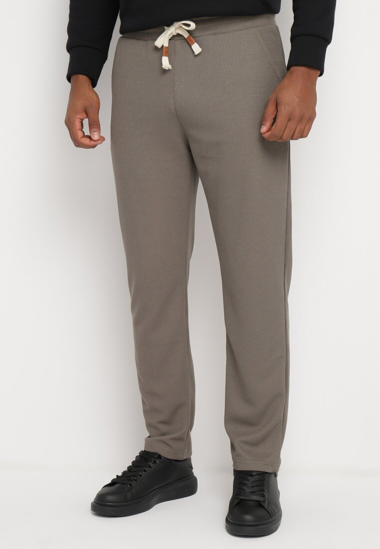  Pantaloni de trening verzi cu bumbac cu talie înaltă și șnururi decorative Arsiala