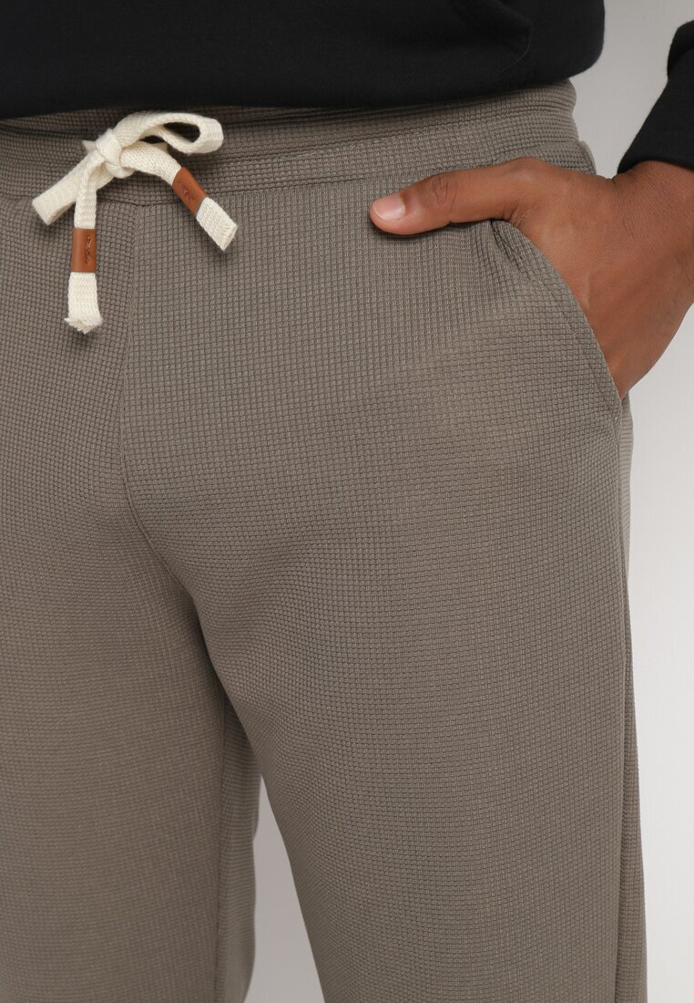  Pantaloni de trening verzi cu bumbac cu talie înaltă și șnururi decorative Arsiala