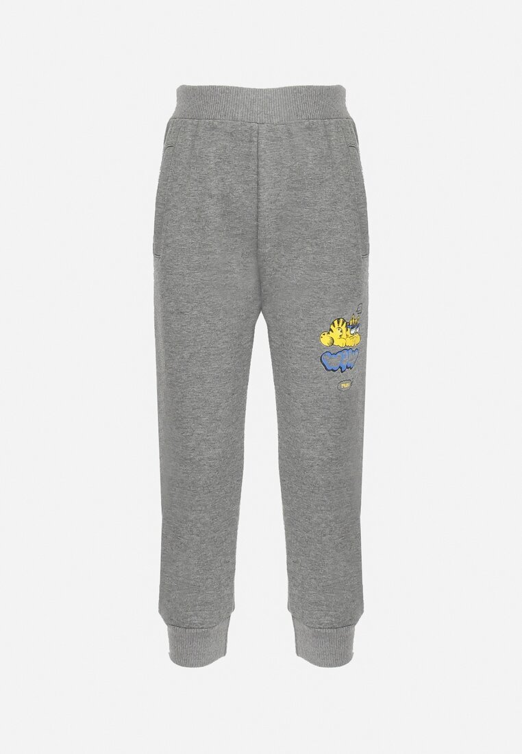  Pantaloni gri închis de trening cu elastic în talie și grafică decorativă Iraven