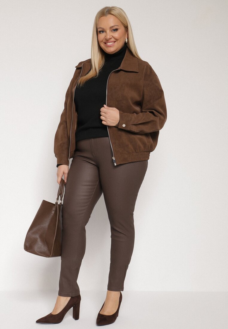  Pantaloni maro închis Skinny Push Up Zami