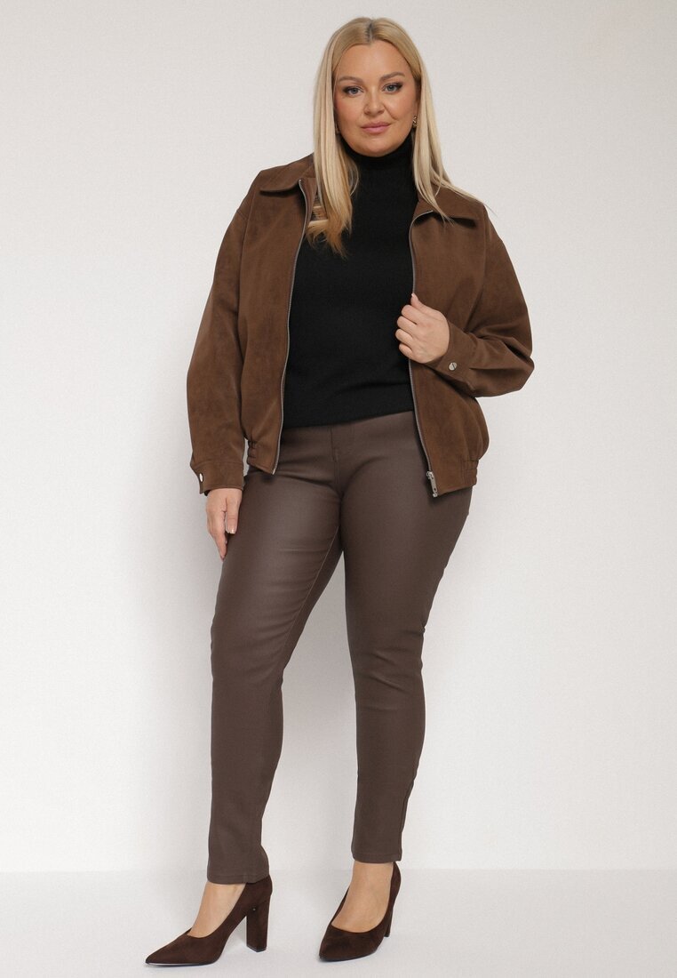  Pantaloni maro închis Skinny Push Up Zami