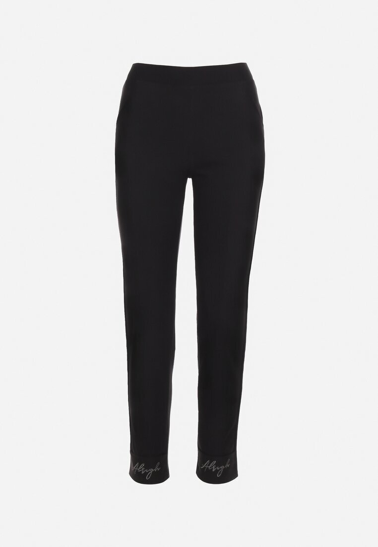  Pantaloni Negri cu Elastic în Talie cu Buzunare și Finisați cu Broderie Decorativă Starola