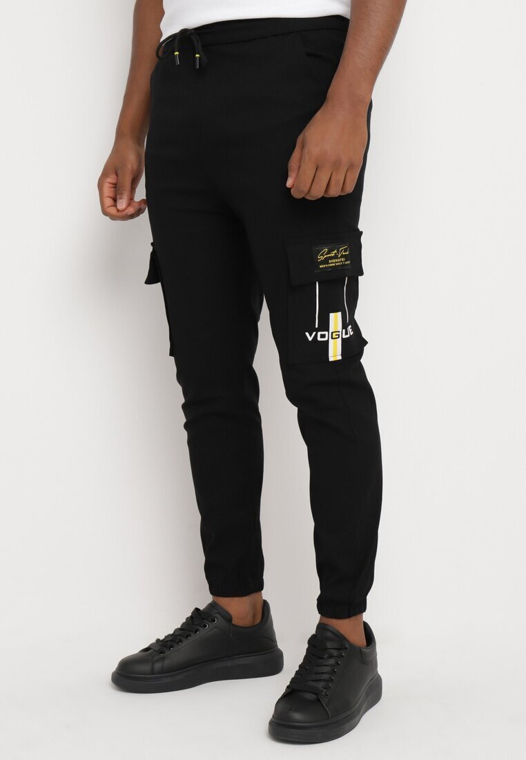  Pantaloni negri de trening Joggeri cu buzunare cargo și elastic în talie Naonora