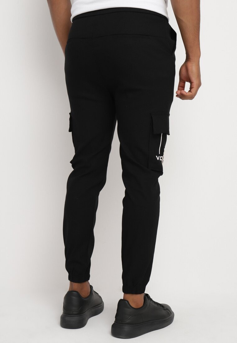  Pantaloni negri de trening Joggeri cu buzunare cargo și elastic în talie Naonora