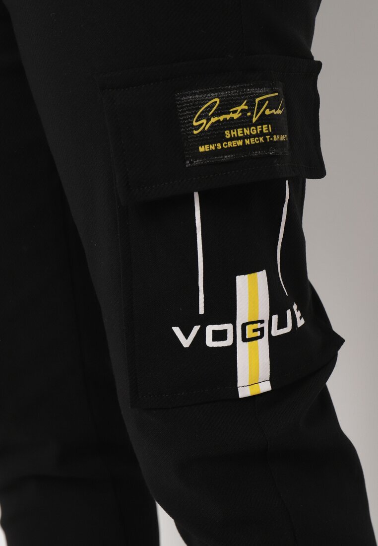 Pantaloni negri de trening Joggeri cu buzunare cargo și elastic în talie Naonora