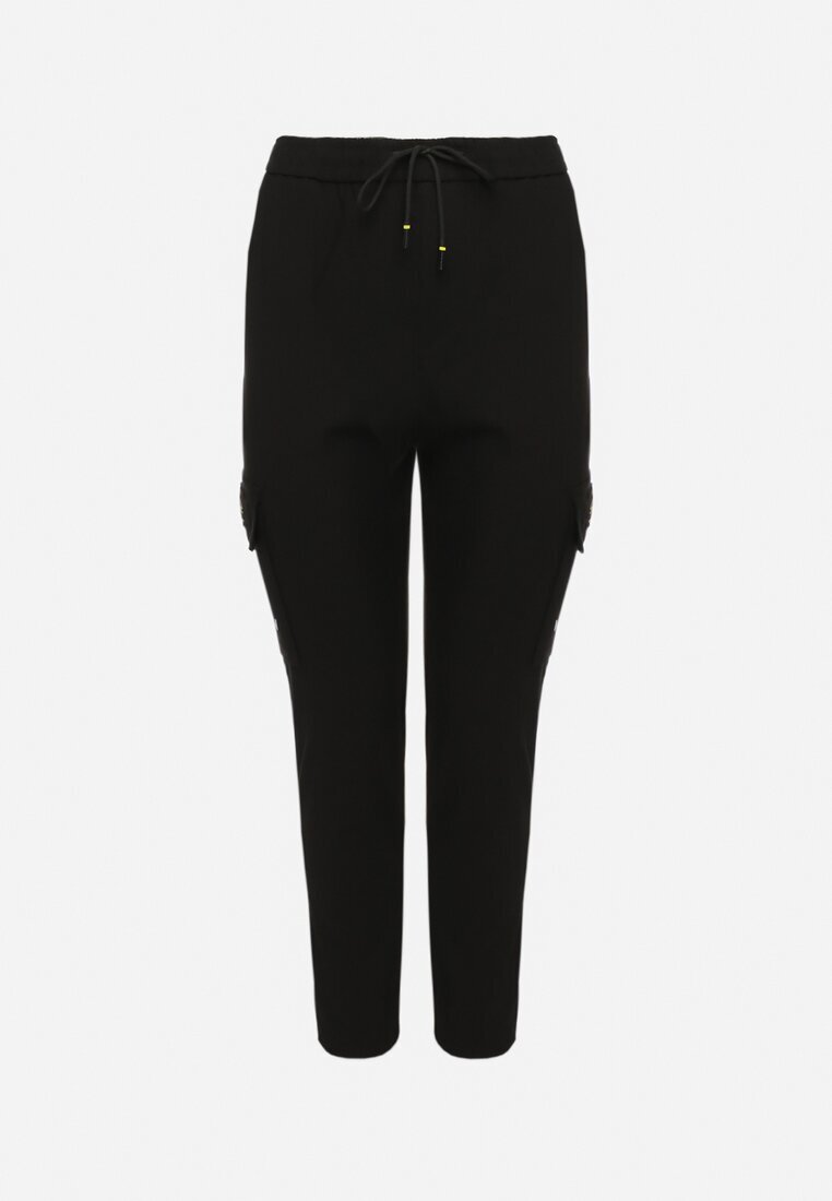  Pantaloni negri de trening Joggeri cu buzunare cargo și elastic în talie Naonora