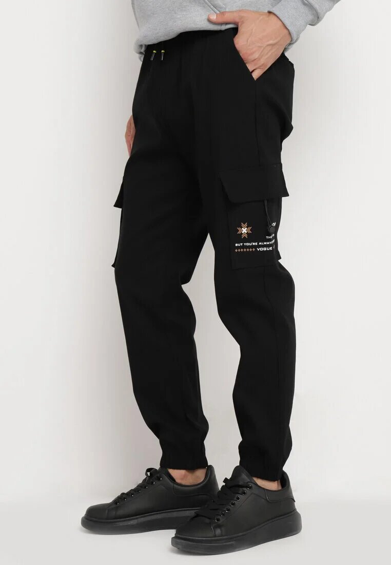  Pantaloni Negri din bumbac tip Cargo cu șnur în talie Lotilie