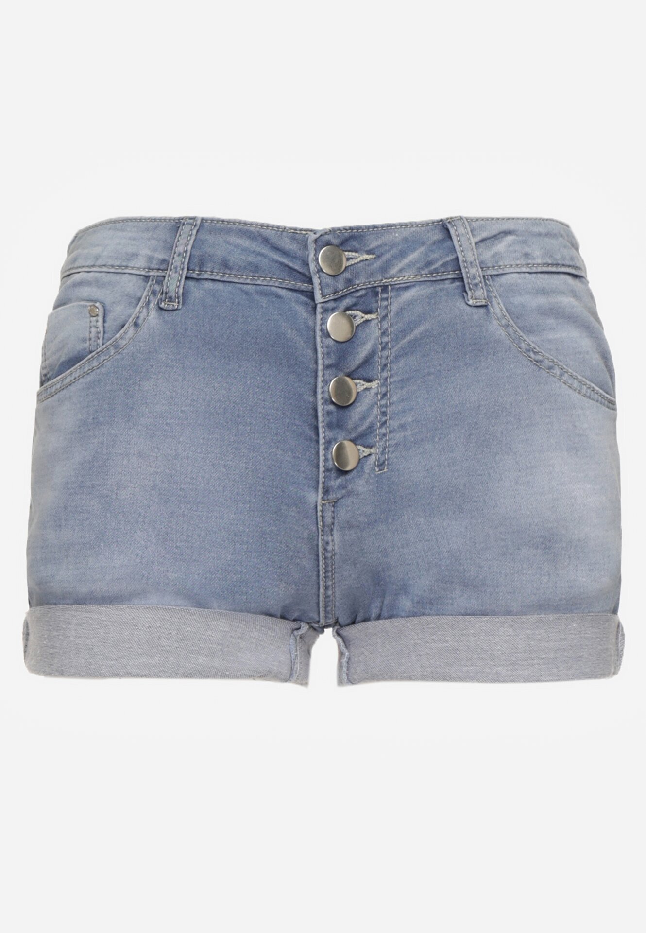  Pantaloni scurți albastri clasici de denim cu talie înaltă și bumbac închiși cu nasturi Nelabelle