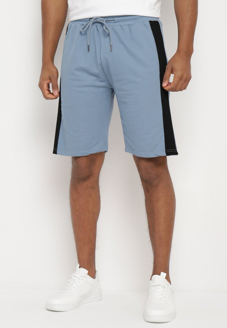  Pantaloni scurți Albastru deschis de bumbac cu elastic în talie cu talie înaltă Nisalia