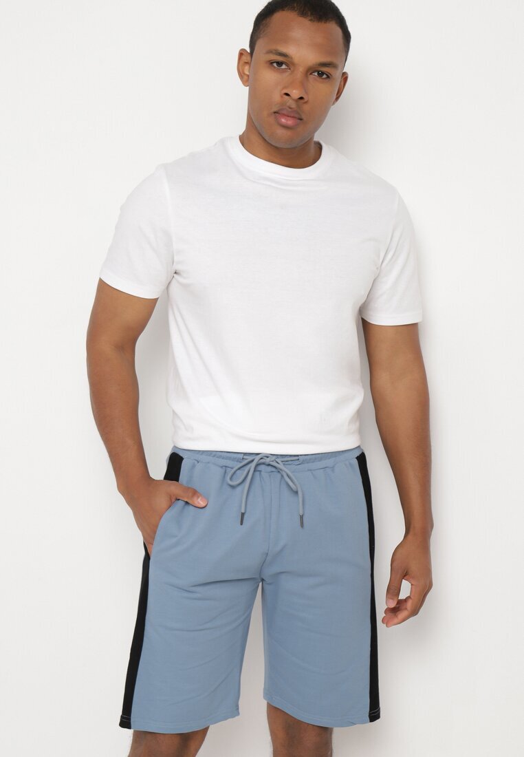  Pantaloni scurți Albastru deschis de bumbac cu elastic în talie cu talie înaltă Nisalia