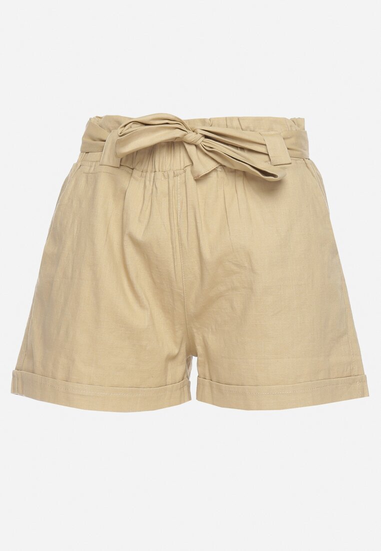  Pantaloni scurți bej cu elastic în talie și curea din material textil Filalilena