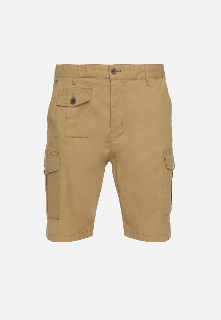  Pantaloni scurți bej închis de bumbac tip cargo cu buzunare cu capse Tiasola