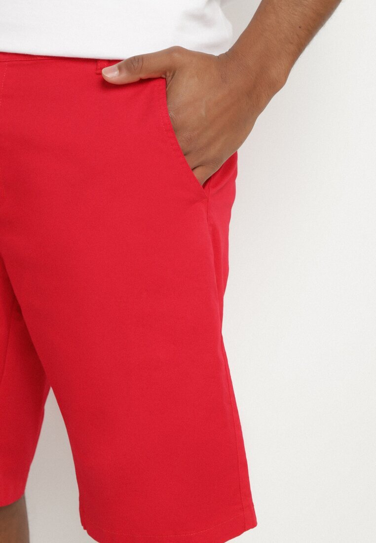  Pantaloni scurți Bermuda Roșii din bumbac cu fermoar și nasture ascuns Vikiidana