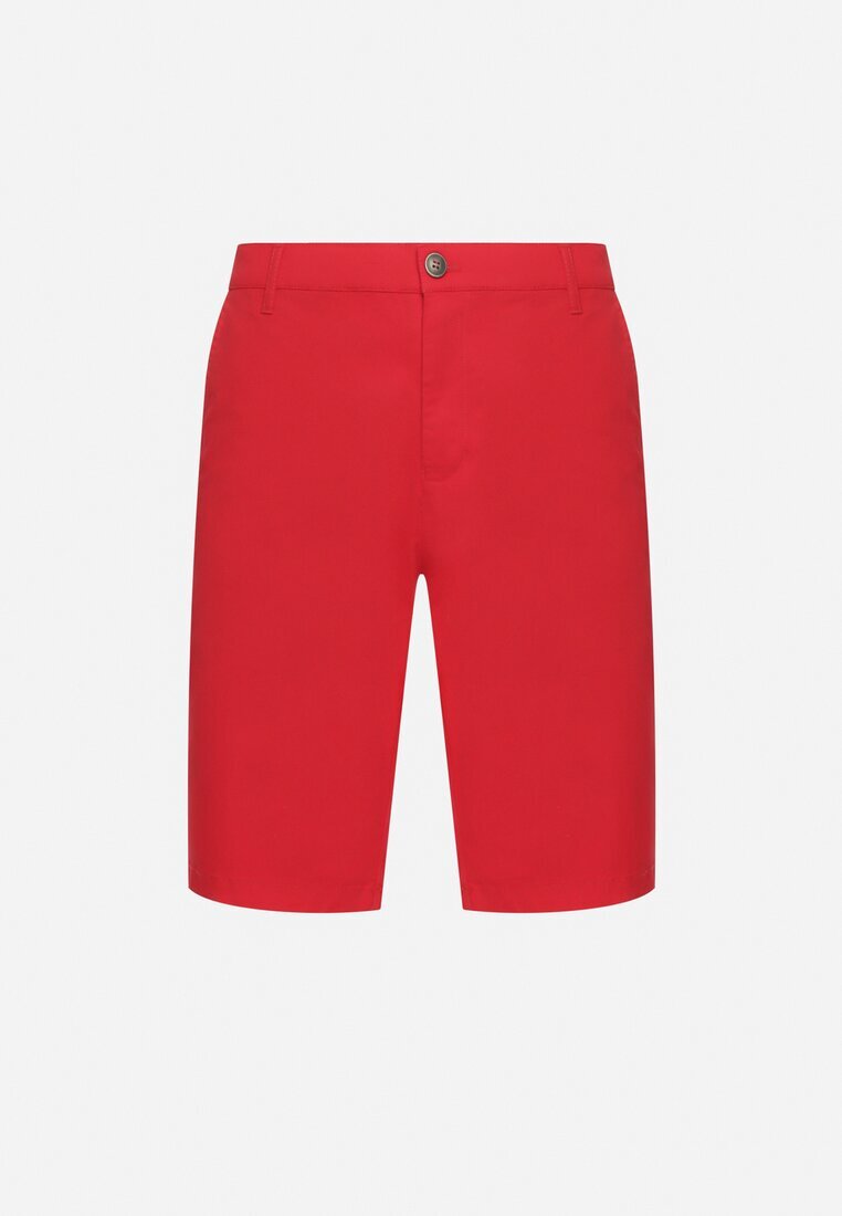  Pantaloni scurți Bermuda Roșii din bumbac cu fermoar și nasture ascuns Vikiidana