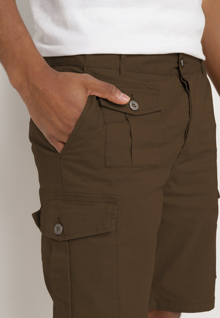  Pantaloni scurți de bumbac Verde închis tip cargo cu buzunare închise cu capse Tiasola